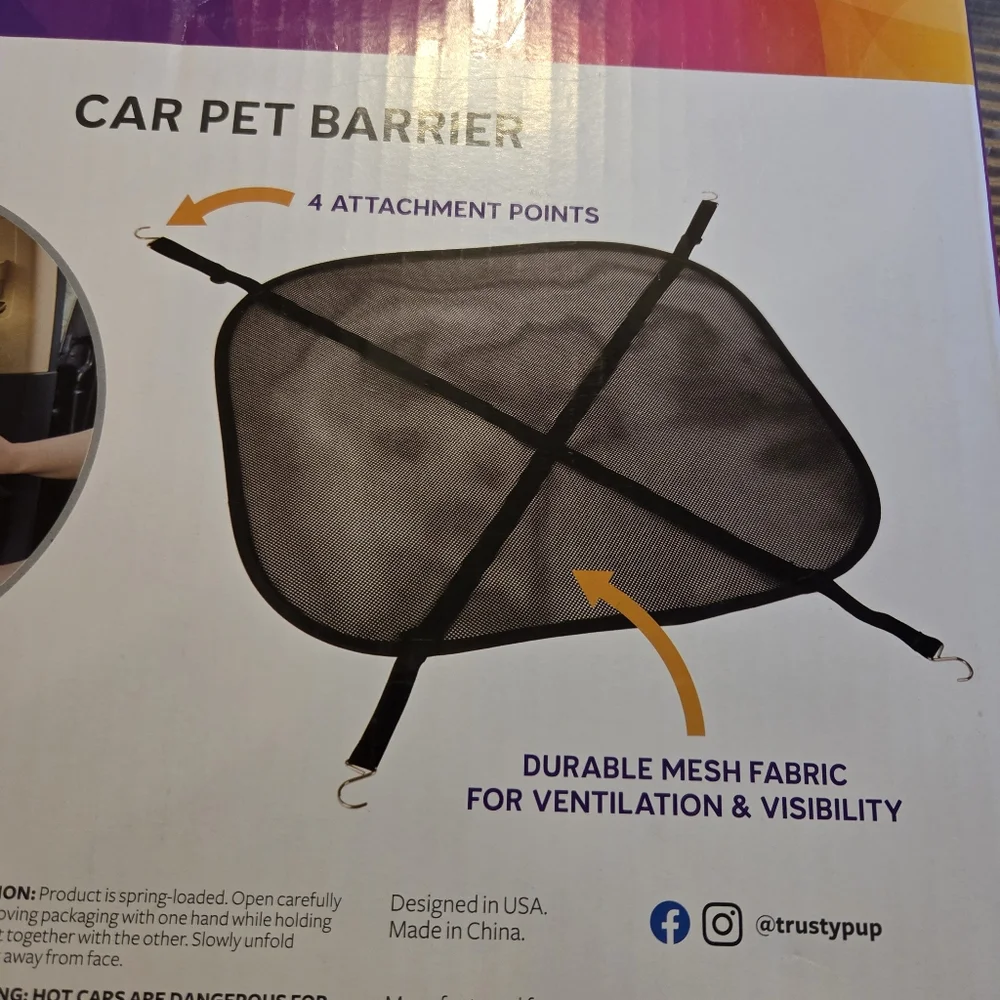 Trusty Pup NWT Black Mesh Car Pet Barrier Easy to Install Folds For Storage
